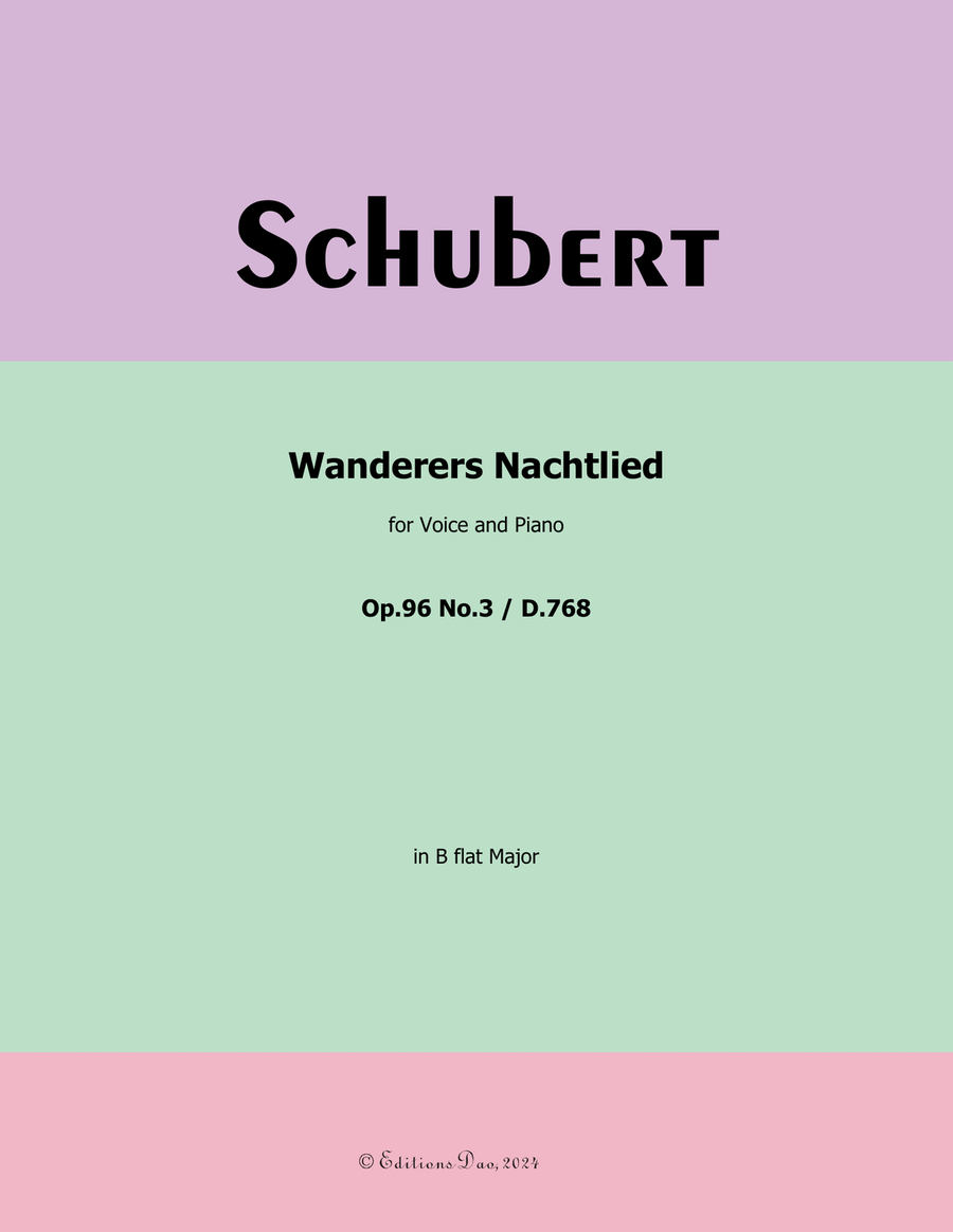 Wanderers Nachtlied, by Schubert, D.768, in B flat Major Voice scores gallery preview page 1