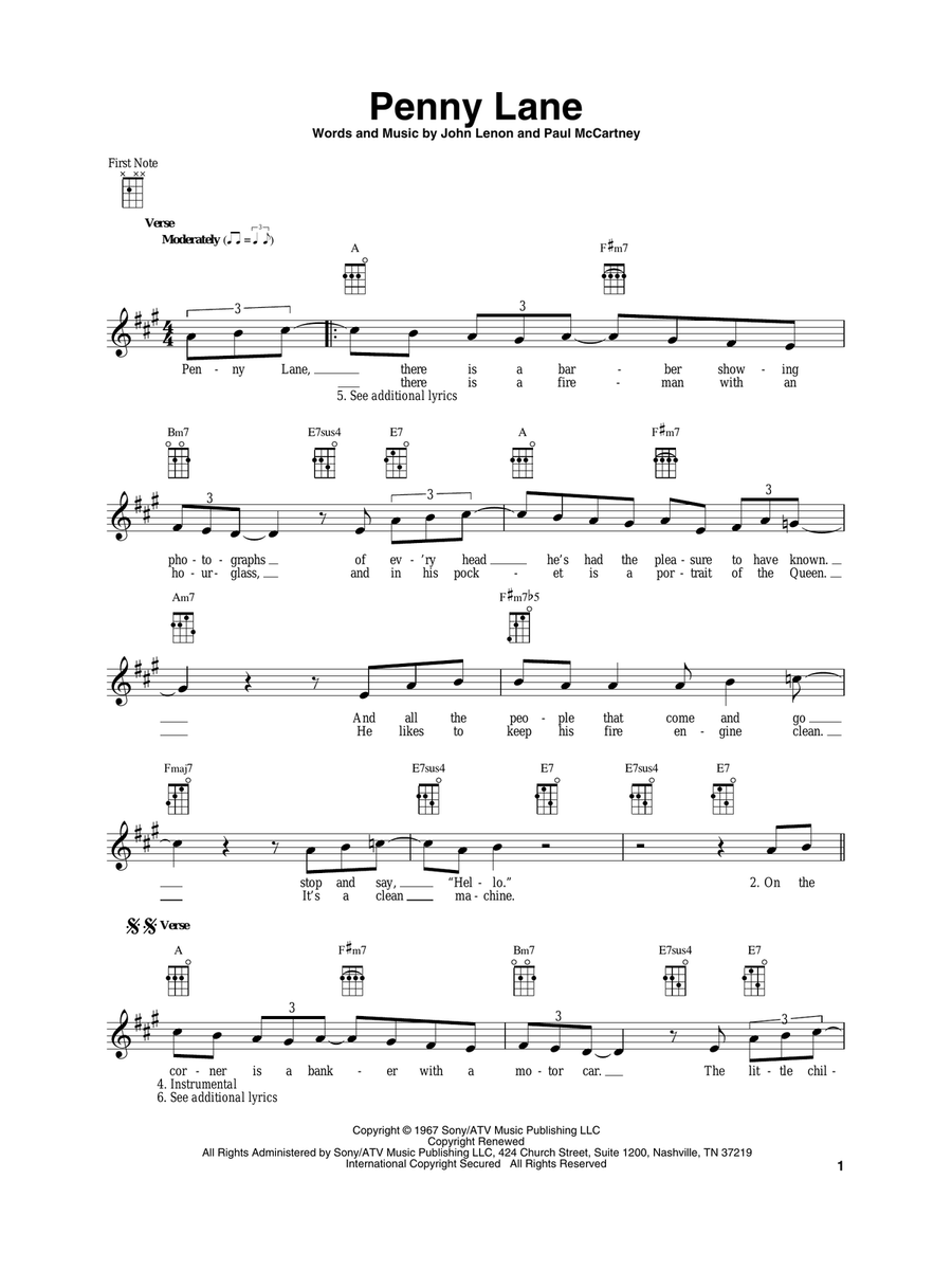 Penny Lane Baritone Ukulele scores gallery preview page 1