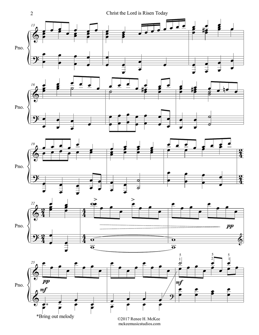 Christ the Lord is Risen Today - Easter Piano Solo Piano Solo scores gallery preview page 2