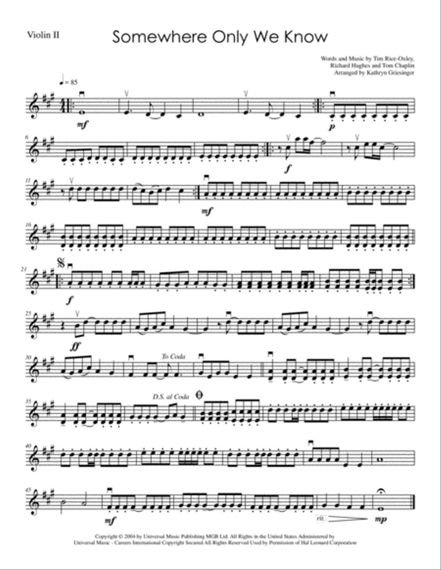 Somewhere Only We Know String Quartet scores gallery preview page 2