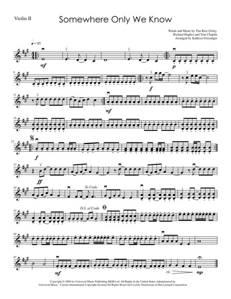Somewhere Only We Know by Keane String Quartet - Digital Sheet Music