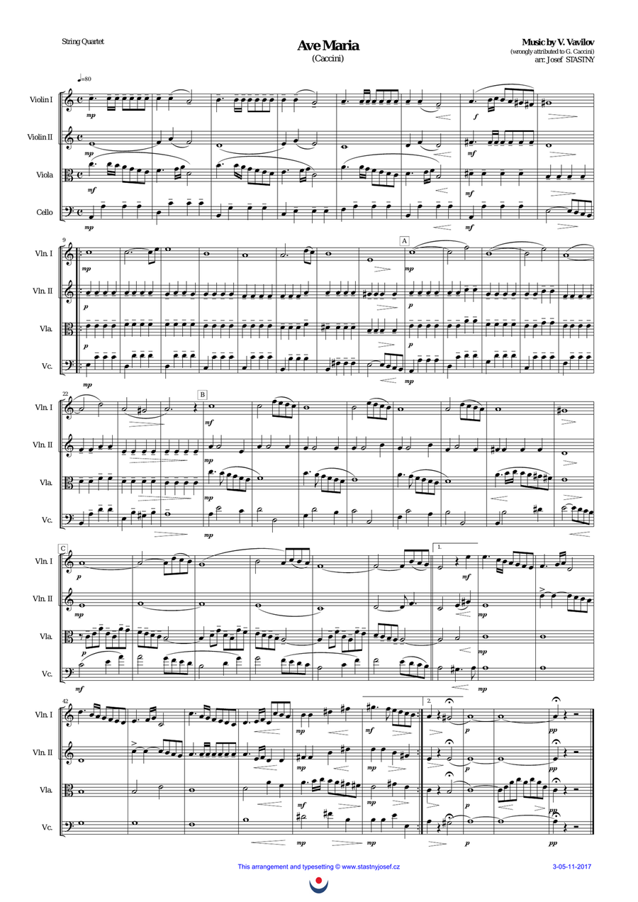 Ave Maria (Caccini) String Quartet scores gallery preview page 1