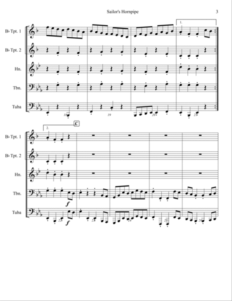 Sailor's Hornpipe Brass Ensemble scores gallery preview page 5