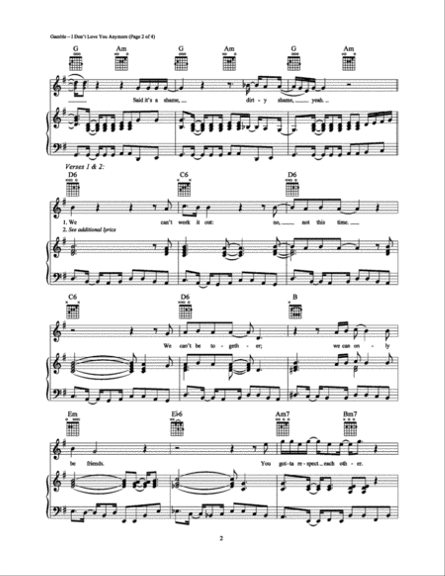 I Don't Love You Anymore Piano, Vocal, Guitar scores gallery preview page 2