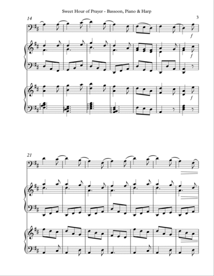 Sweet Hour of Prayer, Trio for Bassoon, Piano & Harp Bassoon scores gallery preview page 3