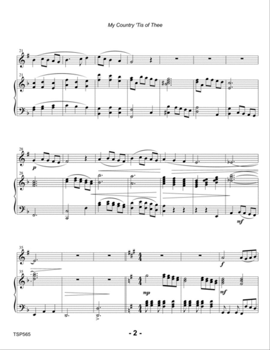 MY COUNTRY TIS OF THEE (America) - TRUMPET SOLO with Piano Accompaniment Trumpet Solo scores gallery preview page 2