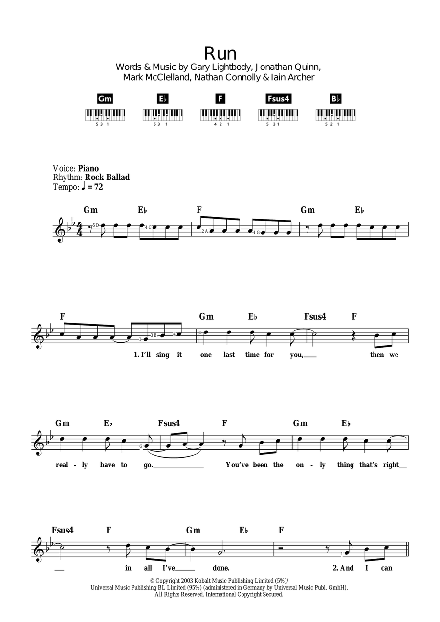 Run Piano Solo scores gallery preview page 1