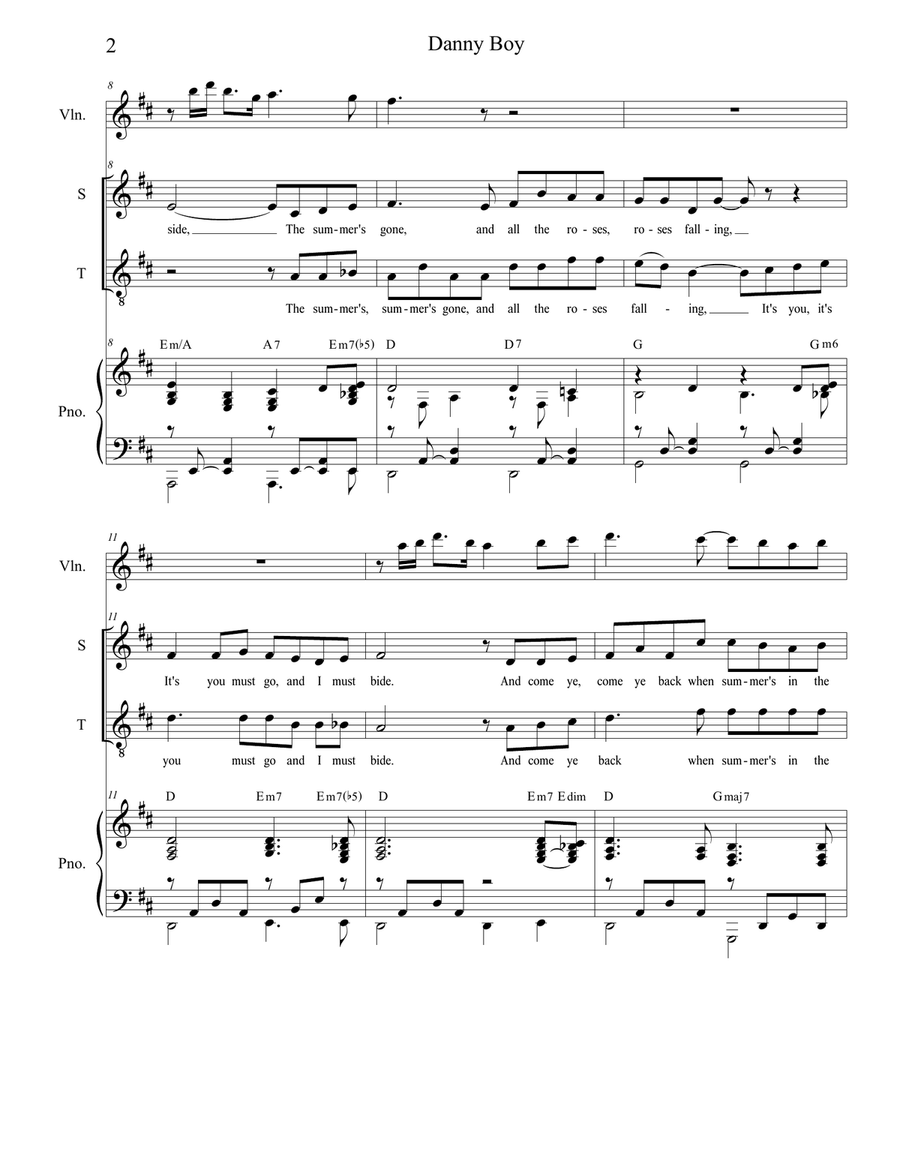 Danny Boy (Duet for Soprano and Tenor Solo) Danny Boy (Duet for Soprano and Tenor Solo) Tenor Voice scores gallery preview page 2