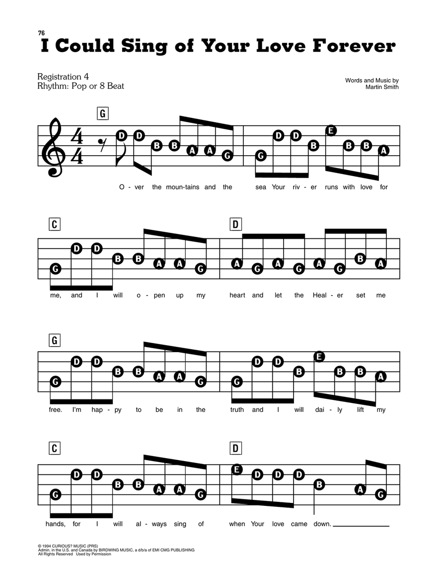 I Could Sing Of Your Love Forever Electronic Keyboard scores gallery preview page 1