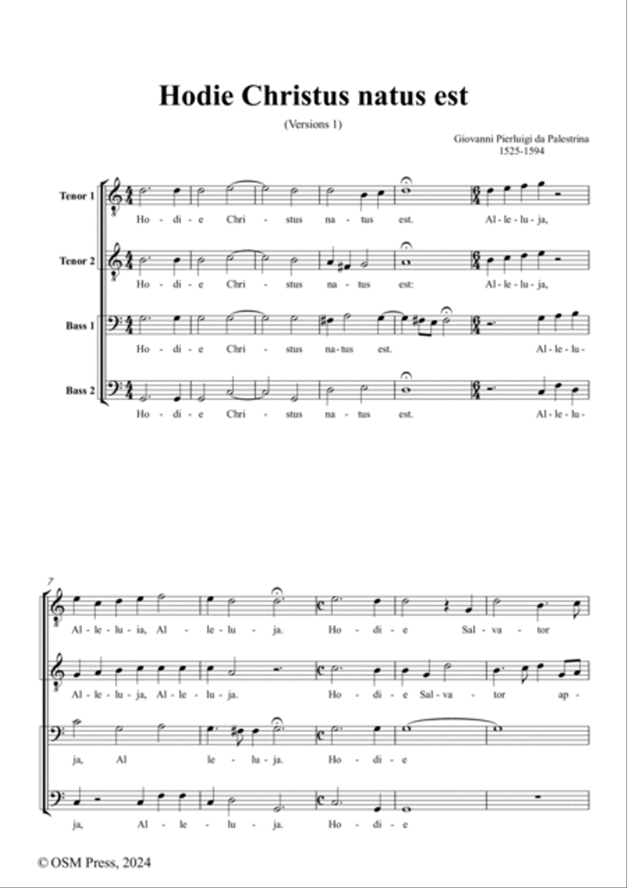 Palestrina-Hodie Christus natus est(Versions 1),in C Major Tenor Voice scores gallery preview page 2