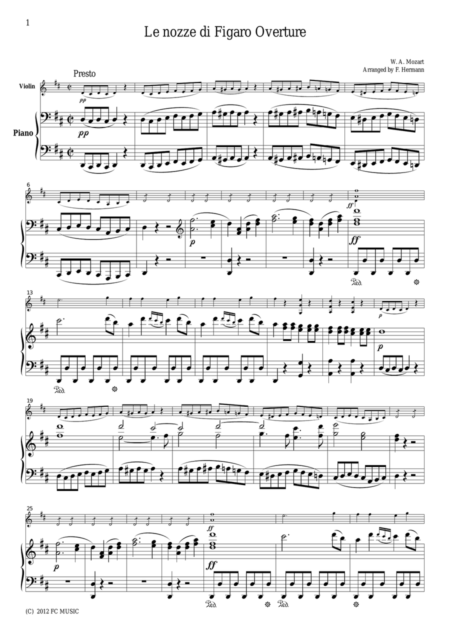 Mozart Le nozze di Figaro Overture, for Violin & Piano, VM003 Violin Solo scores gallery preview page 1