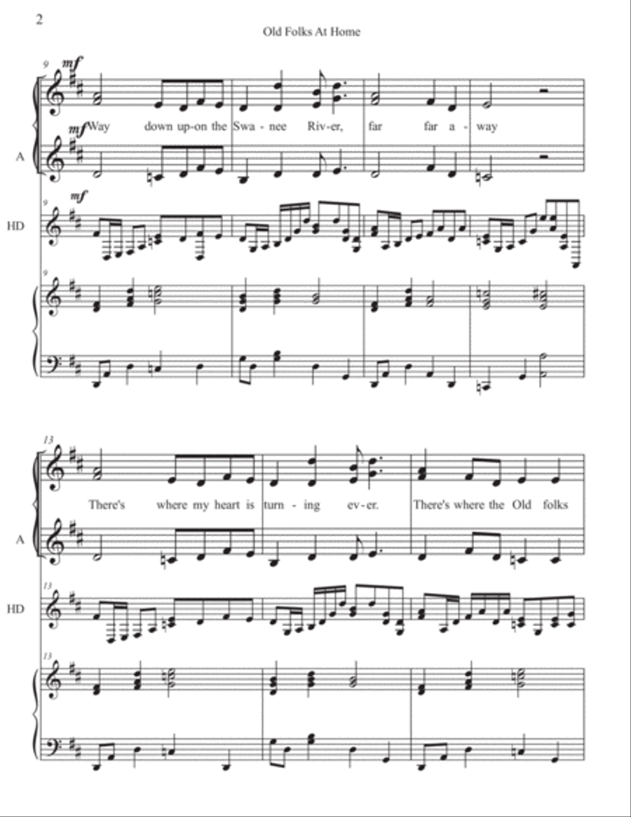 Old Folks At Home SSA with Hammer Dulcimer SSA scores gallery preview page 3