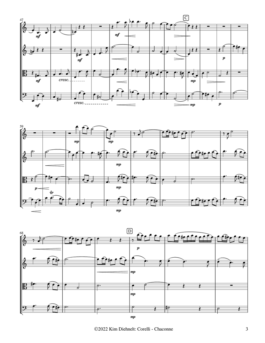 Corelli: Chaconne (Arr. Diehnelt, for String Quartet) String Quartet scores gallery preview page 4