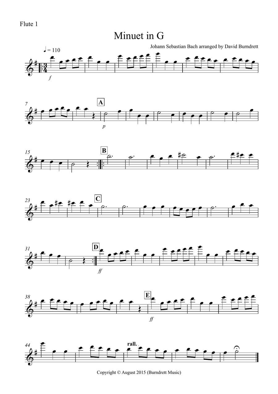 Minuet in G by Bach for Flute Trio Flute Solo scores gallery preview page 3