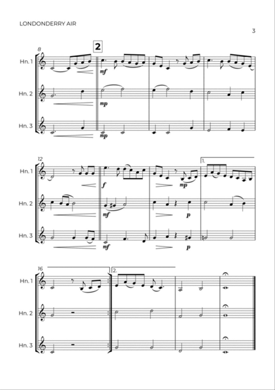 Londonderry Air - Traditional Irish Melody - HORN TRIO Woodwind Trio scores gallery preview page 3