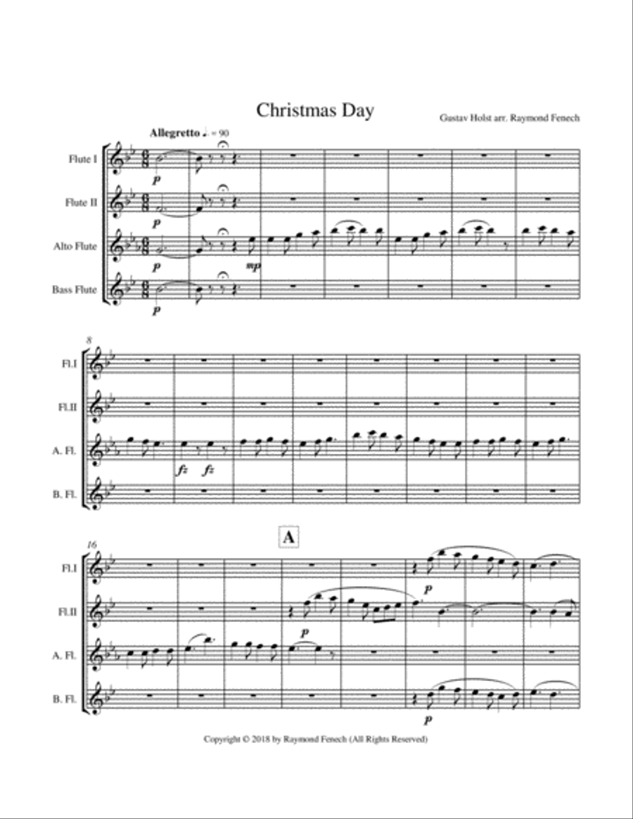Christmas Day-Gustav Holst-FLUTE CHOIR QUARTET (2 Flutes; Alto Flute and Bass Flute) - Advance Inter Flute Choir scores gallery preview page 4