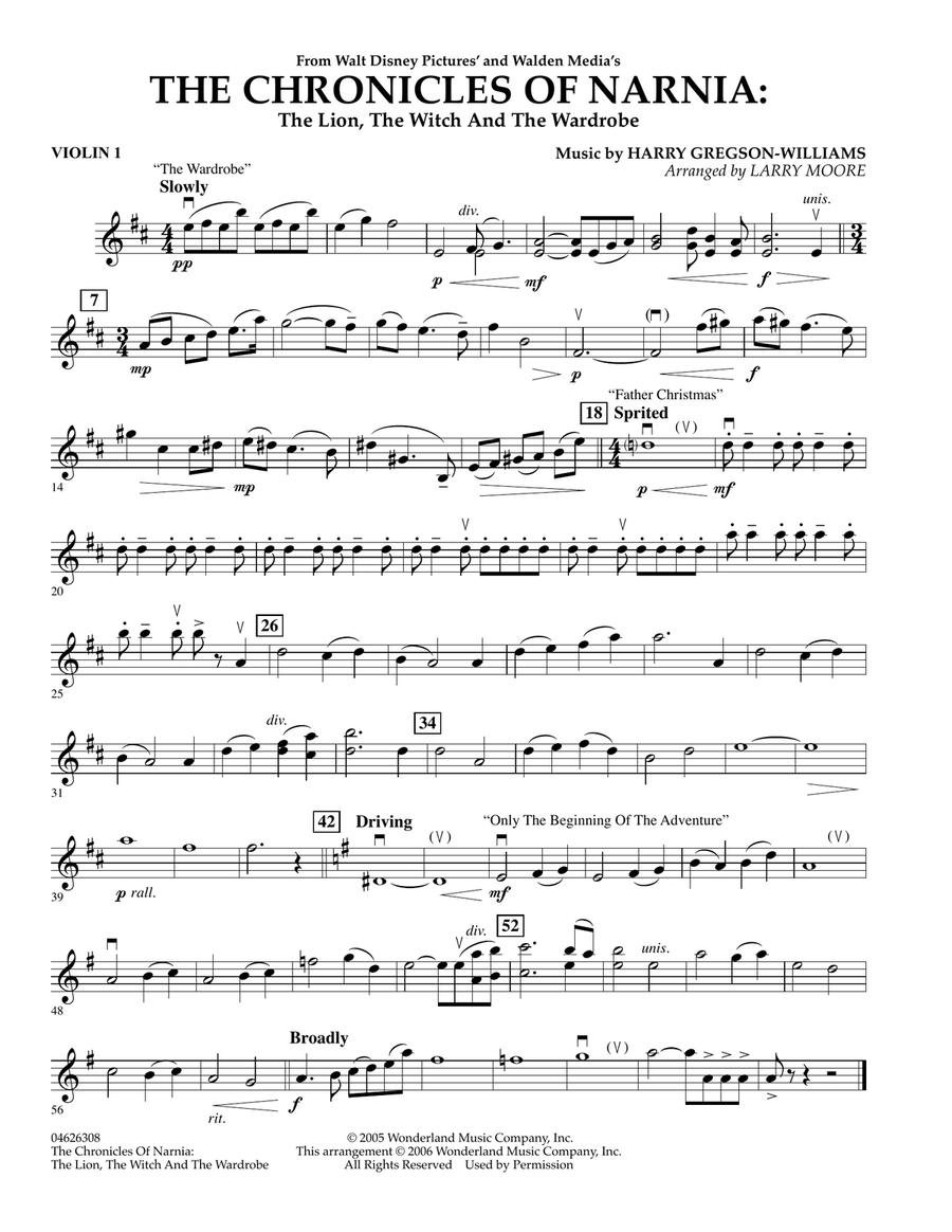 The Chronicles of Narnia - Violin 1 Orchestra scores gallery preview page 1