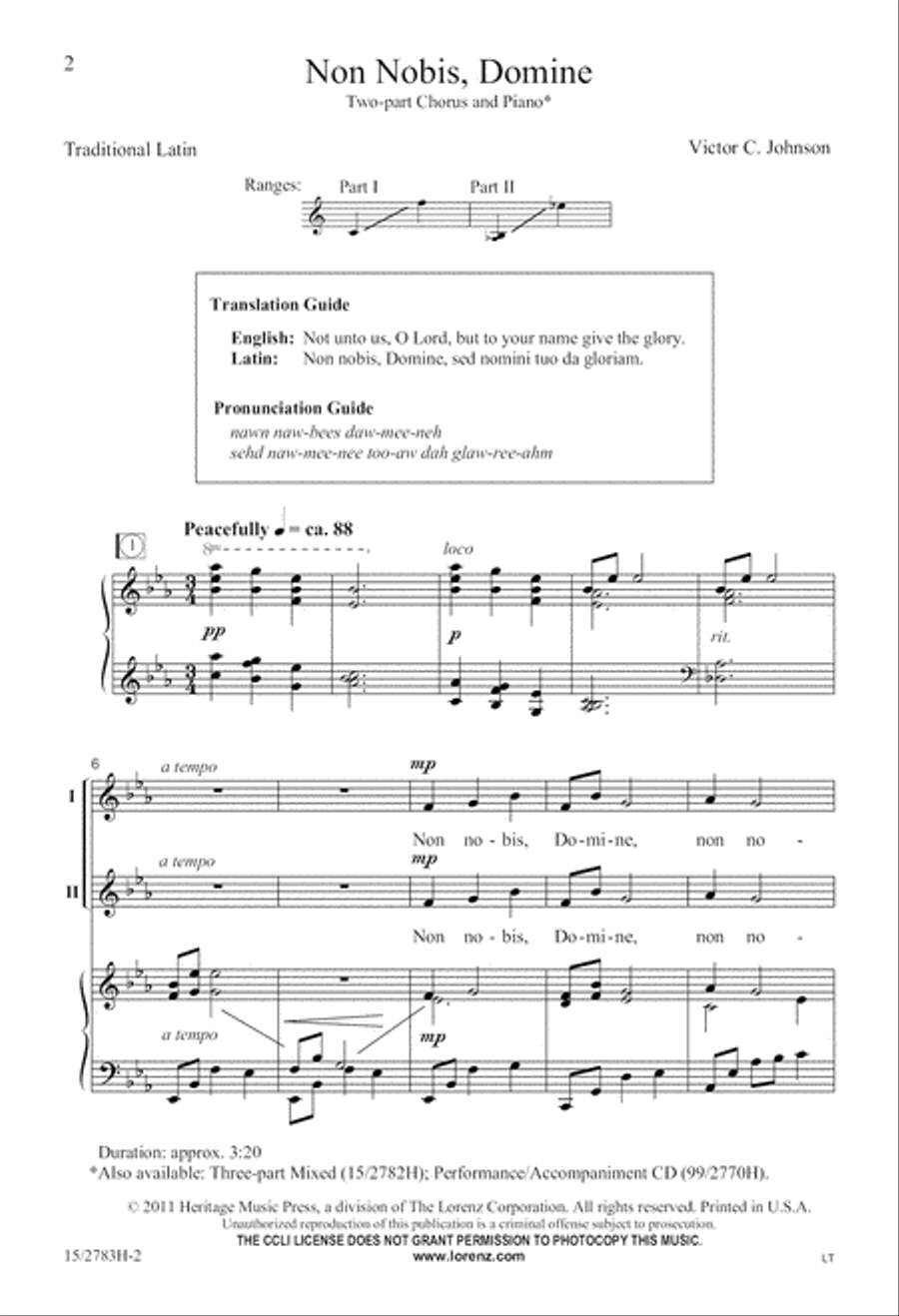 Non Nobis, Domine 2-Part scores gallery preview page 3