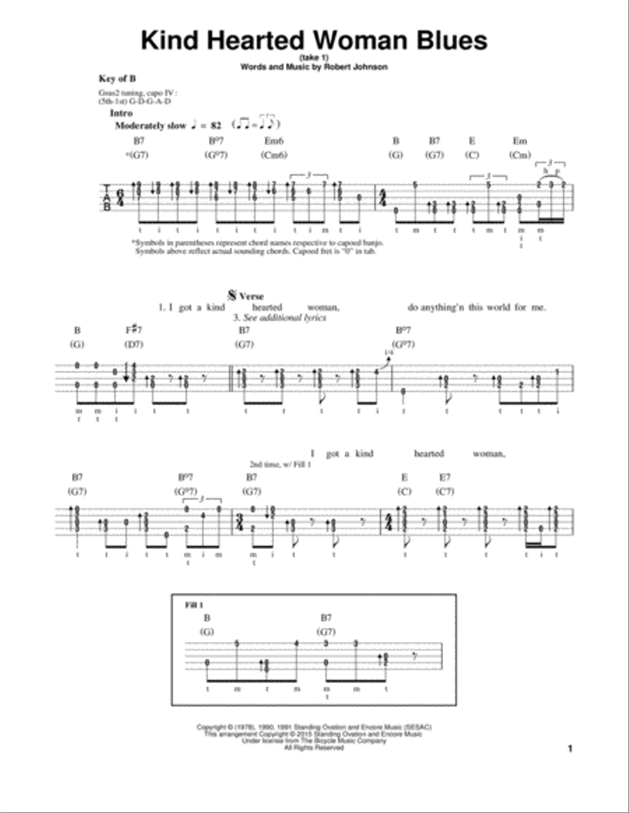 Kind Hearted Woman Blues Banjo scores gallery preview page 1
