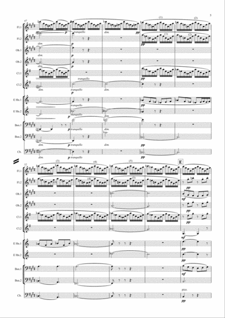 Grieg: Peer Gynt Suite No.1 Op.46 Mvt.1 Morning Mood (Original Key) - symphonic wind ensemble Large Ensemble scores gallery preview page 5