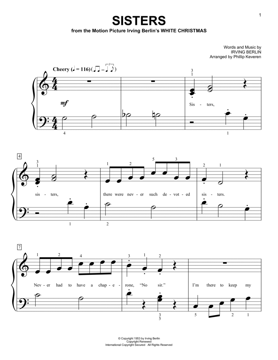 Sisters (from White Christmas) (arr. Phillip Keveren) Easy Piano scores gallery preview page 1