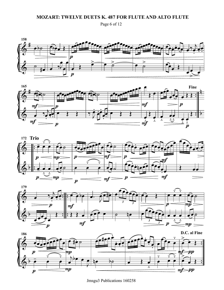 Mozart: Twelve Duets K. 487 for Flute & Alto Flute Flute Duet scores gallery preview page 6