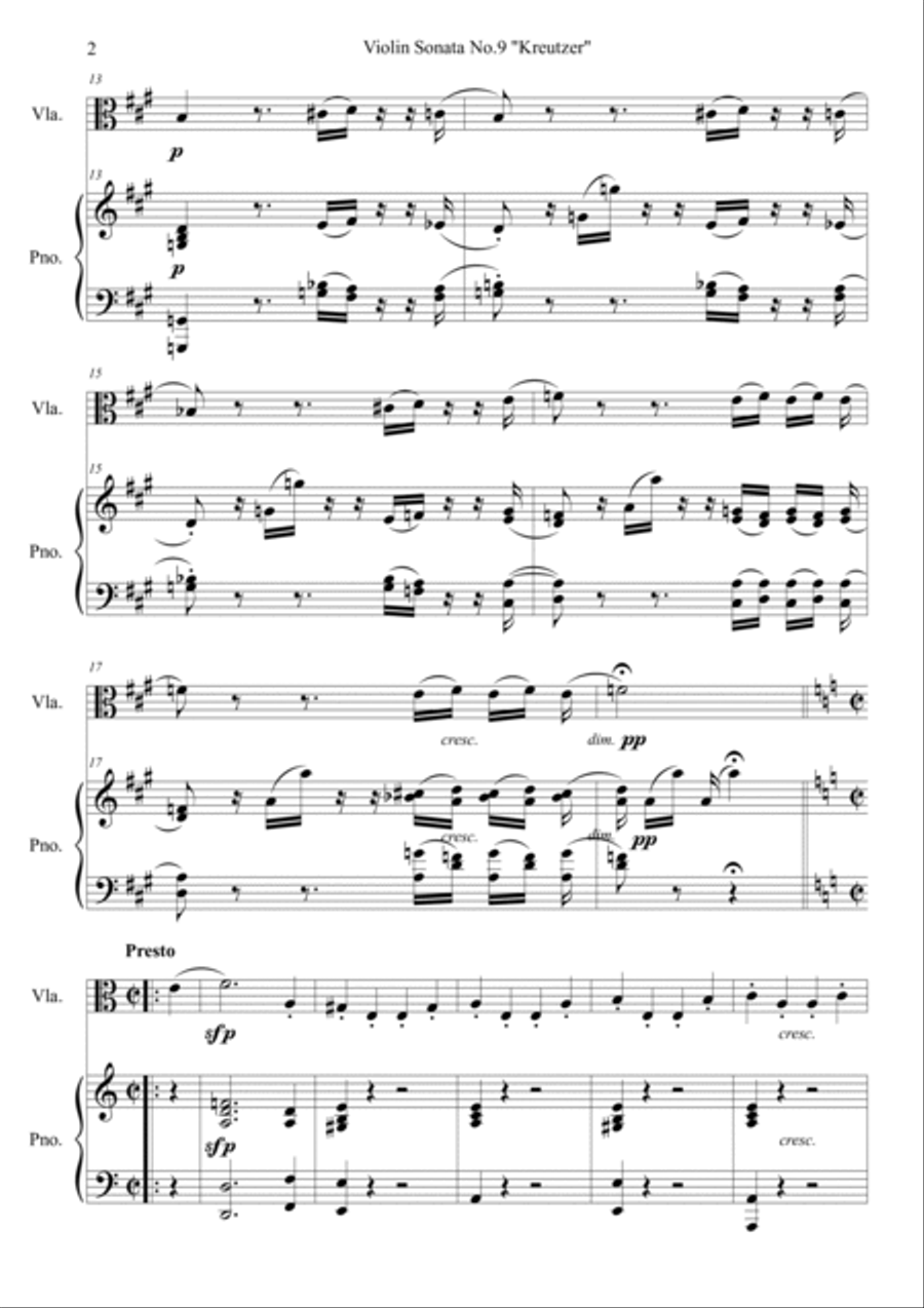 Violin sonata no.9 op.47 'Kreutzer' Viola scores gallery preview page 2