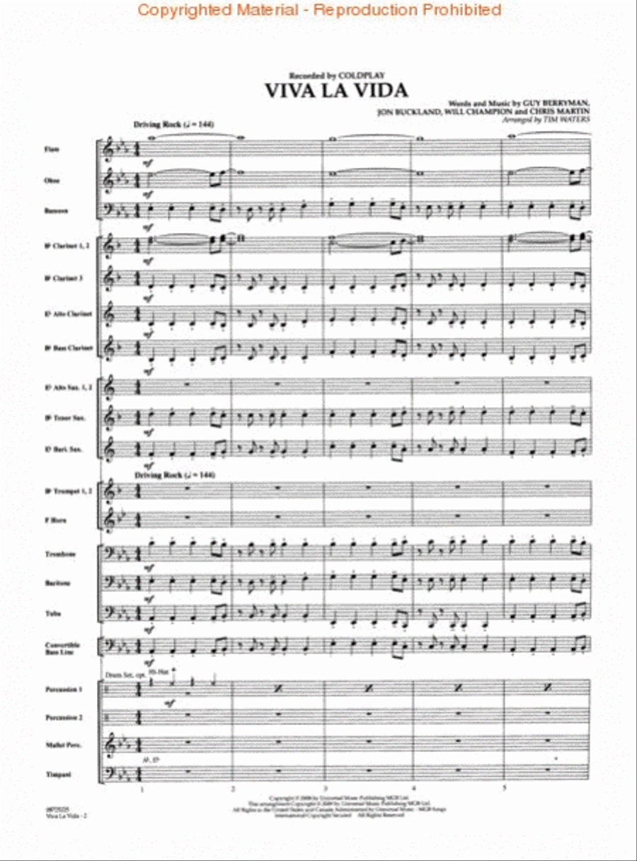 Viva La Vida Concert Band scores gallery preview page 2
