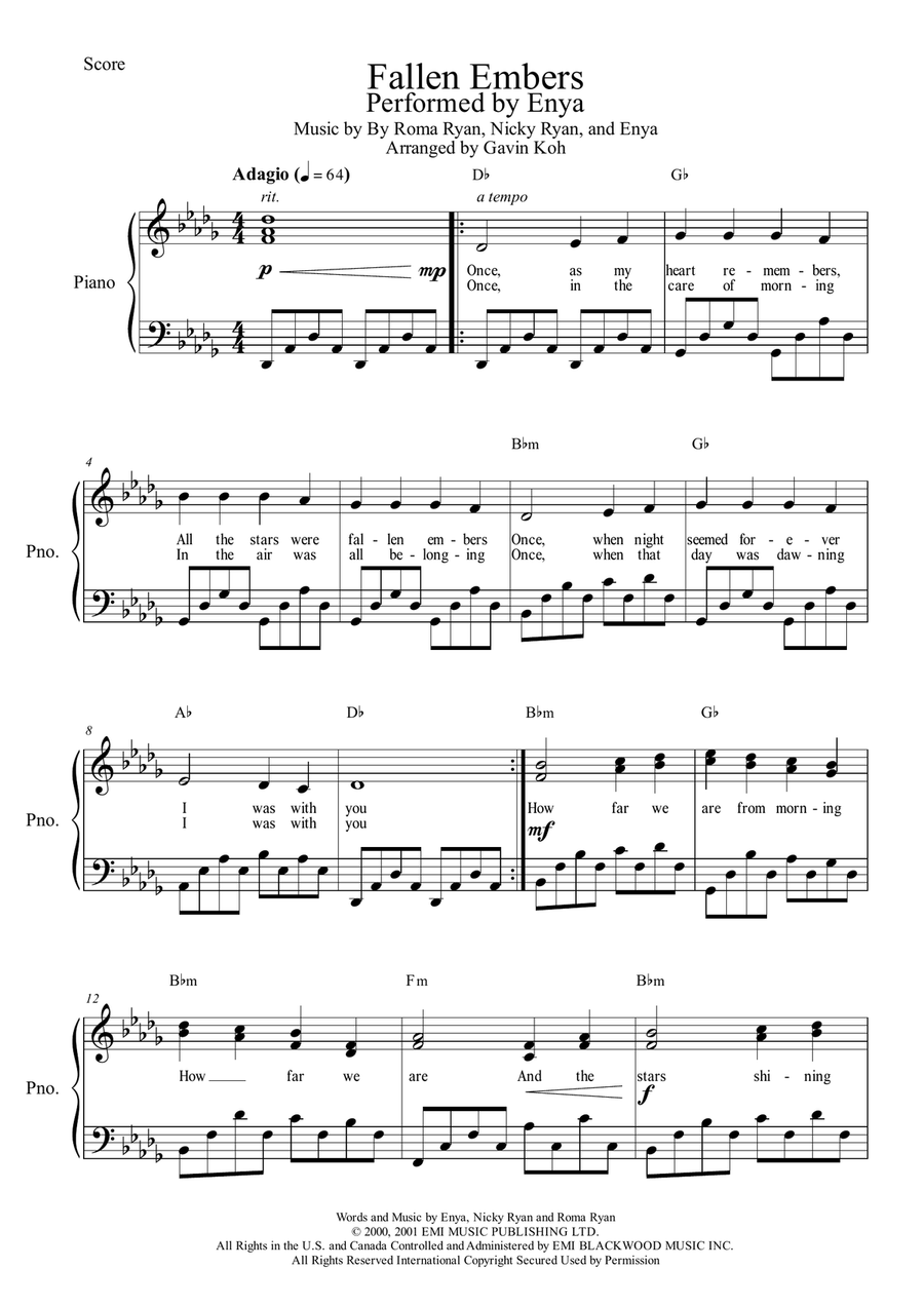 Fallen Embers Fallen Embers Piano, Vocal scores gallery preview page 1