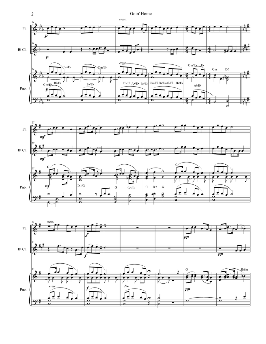 Goin' Home (Duet for Flute and Bb-Clarinet) Woodwind Duet scores gallery preview page 2