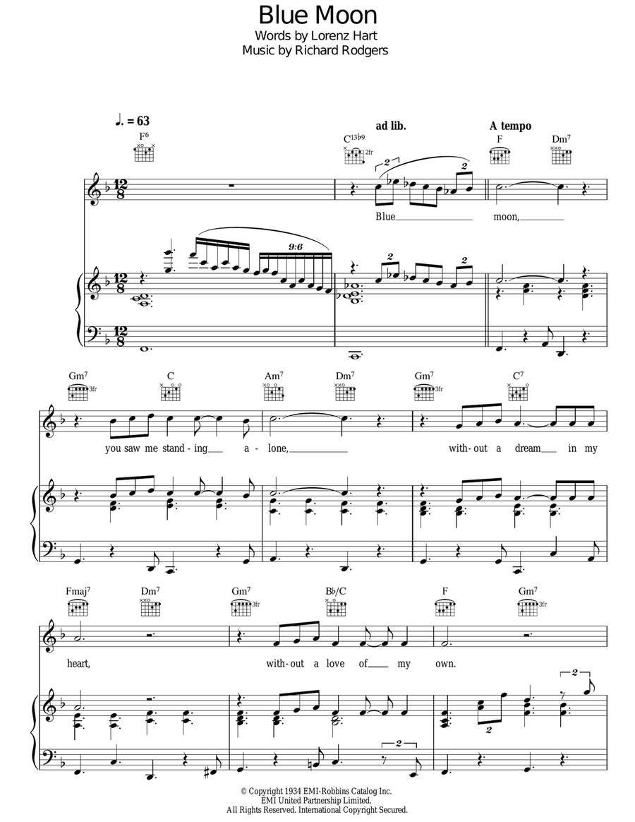 Blue Moon Blue Moon Guitar scores gallery preview page 1