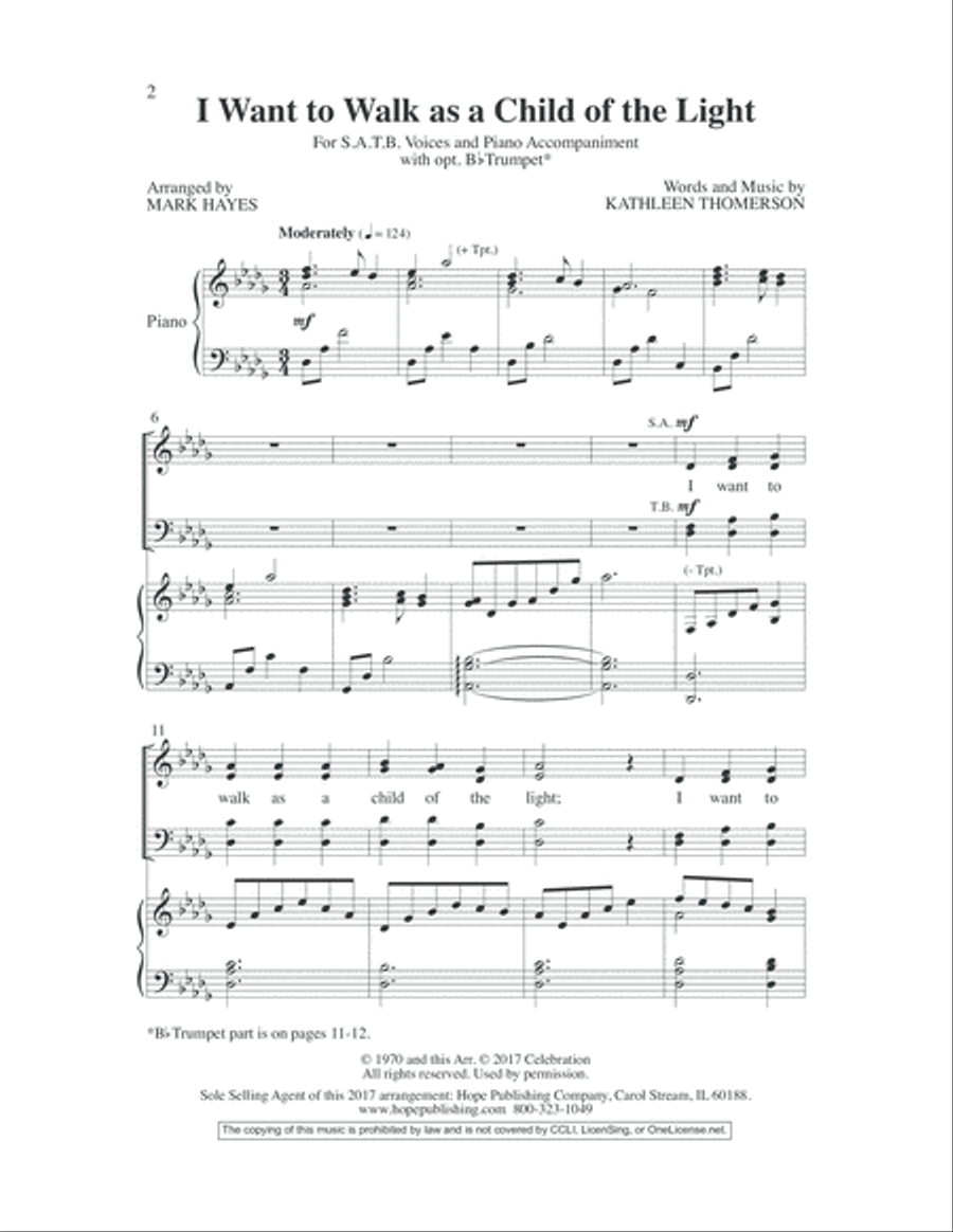 I Want to Walk as a Child of the Light Choir scores gallery preview page 2