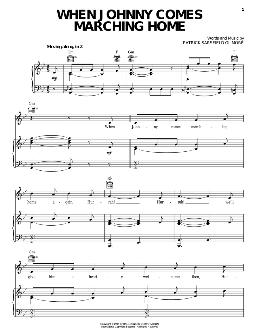 When Johnny Comes Marching Home Piano, Vocal, Guitar scores gallery preview page 1