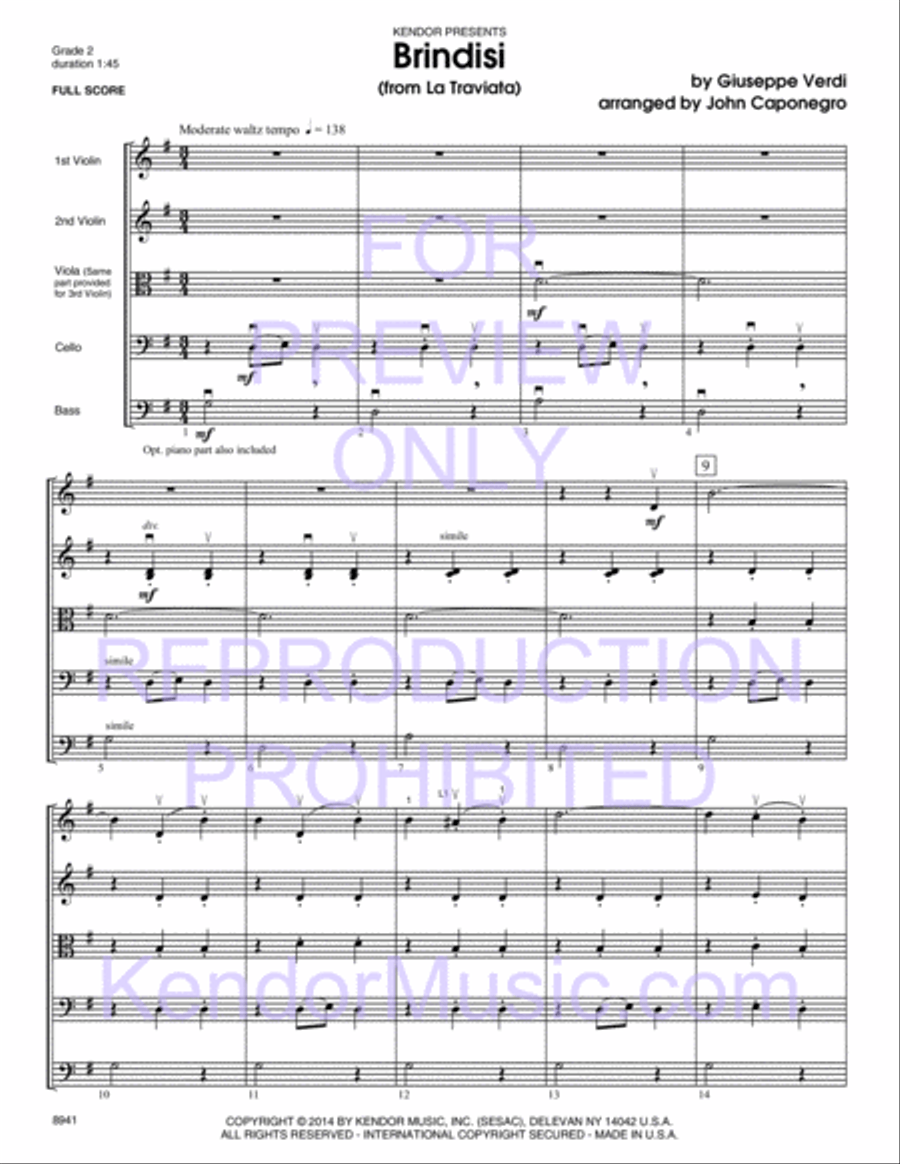 Brindisi (from La Traviata) String Orchestra scores gallery preview page 2