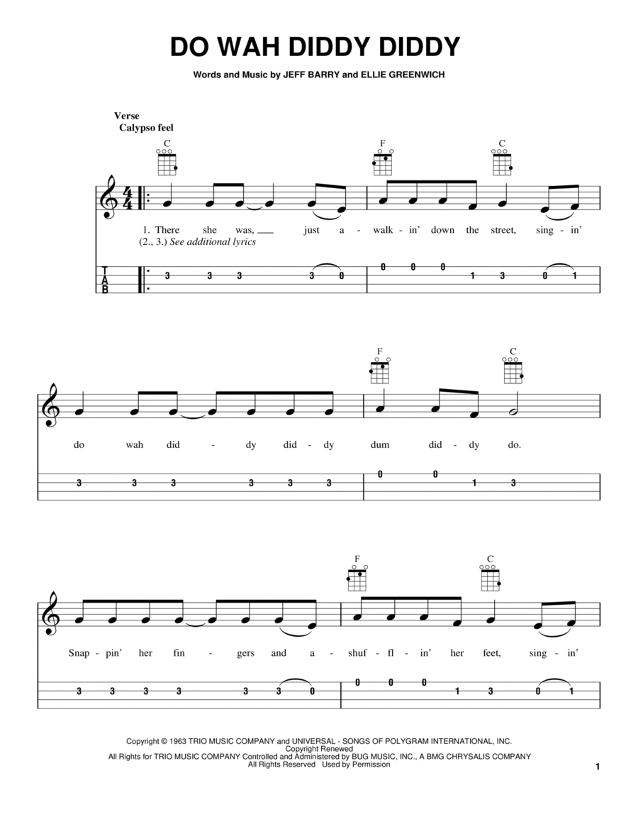 Do Wah Diddy Diddy Ukulele scores gallery preview page 1