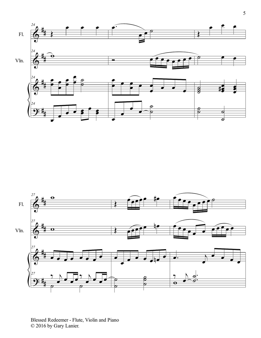 BLESSED REDEEMER (Trio – Flute, Violin & Piano with Score/Parts) Flute scores gallery preview page 6