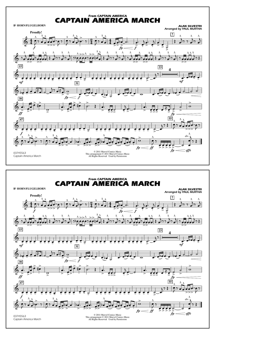 Captain America March - Bb Horn/Flugelhorn Marching Band scores gallery preview page 1