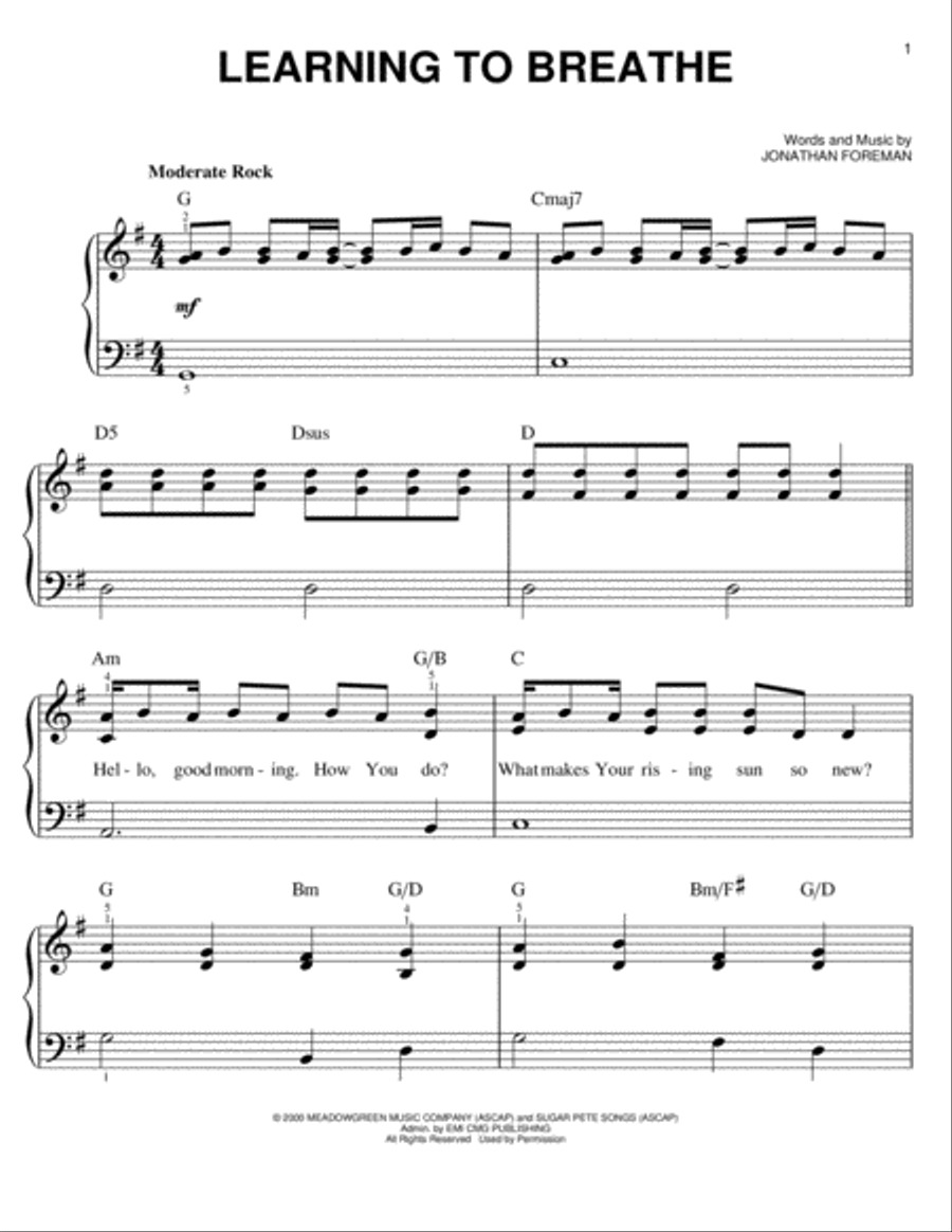 Learning To Breathe Easy Piano scores gallery preview page 1