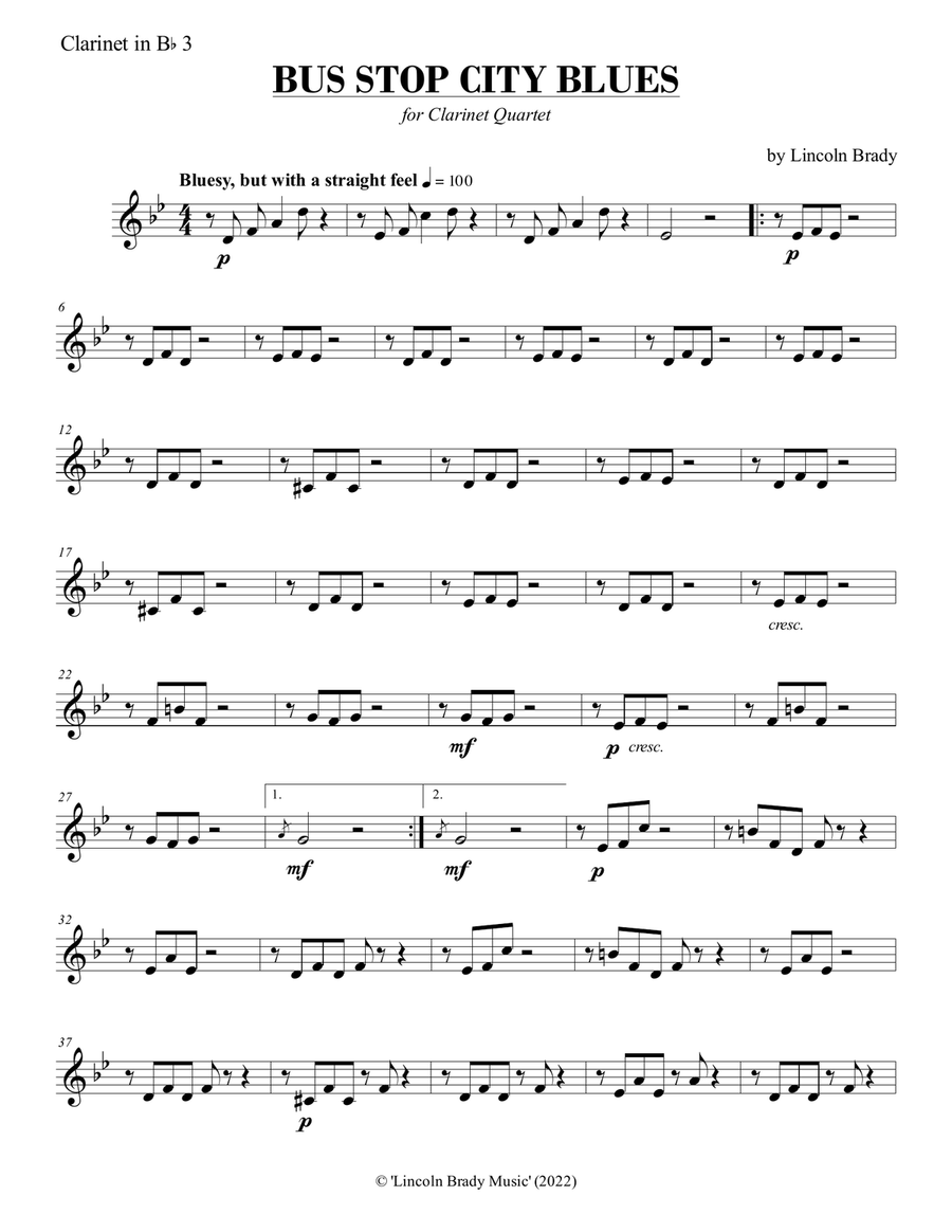 BUS STOP CITY BLUES - Clarinet Quartet Clarinet Quartet scores gallery preview page 4