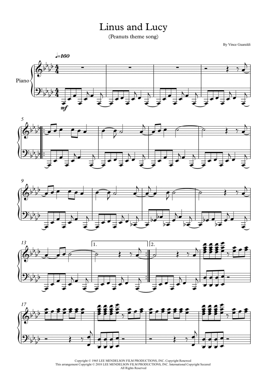 Linus And Lucy Piano Solo scores gallery preview page 1