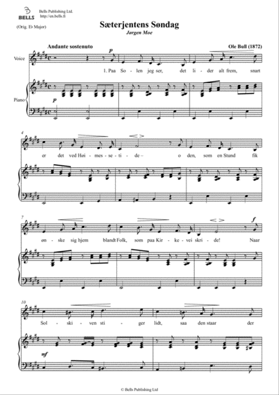 Saeterjentens Sondag (Solo song) (E Major) Voice Solo scores gallery preview page 1