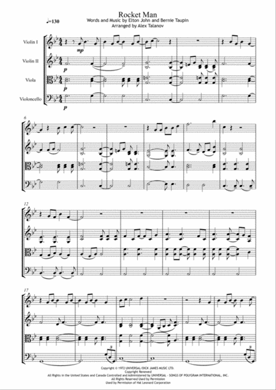 Rocket Man (I Think It's Gonna Be A Long Long Time) String Quartet scores gallery preview page 2