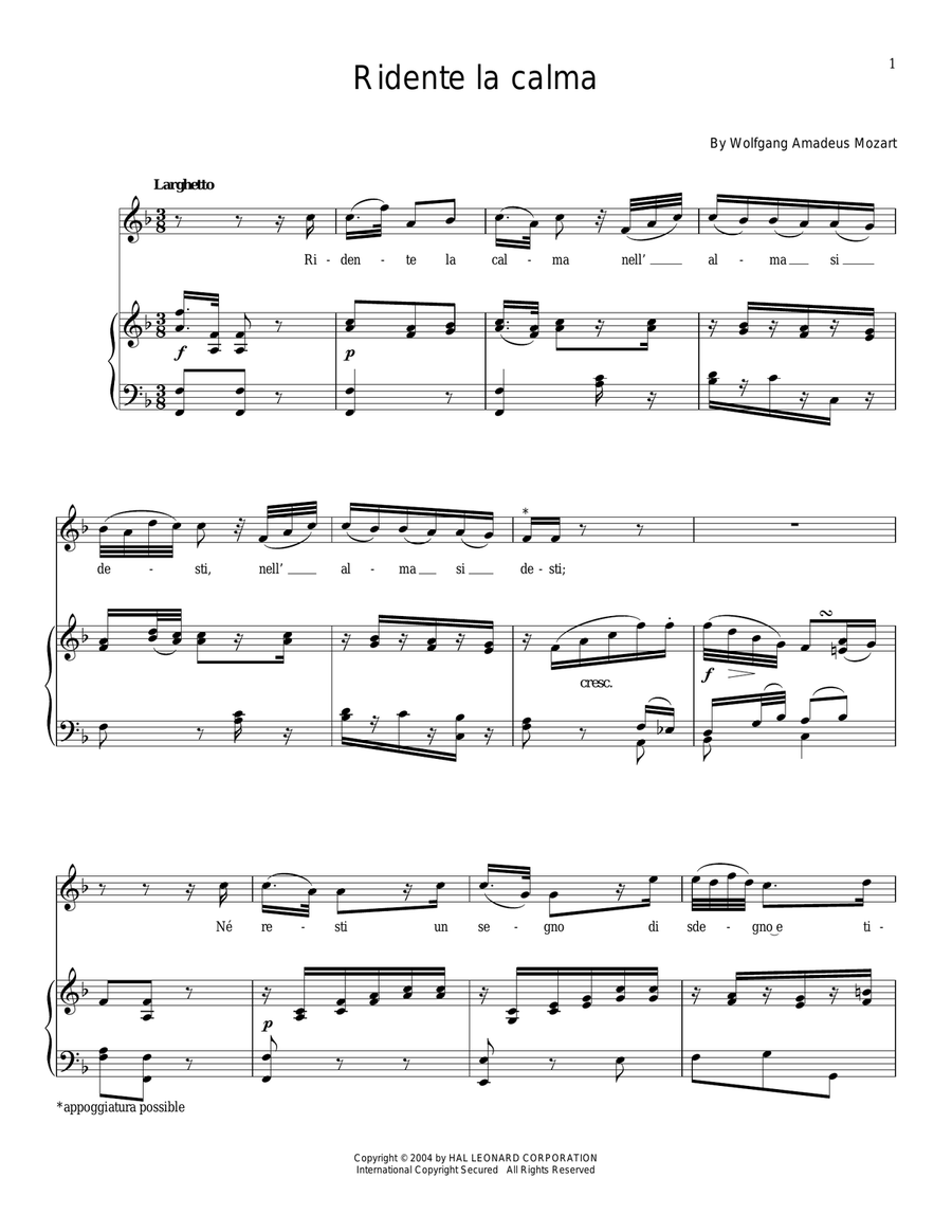 Ridente La Calma, K. 152 Soprano Voice scores gallery preview page 1