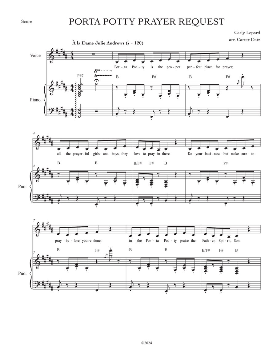 Porta Potty Prayer Request Piano, Vocal, Guitar scores gallery preview page 1