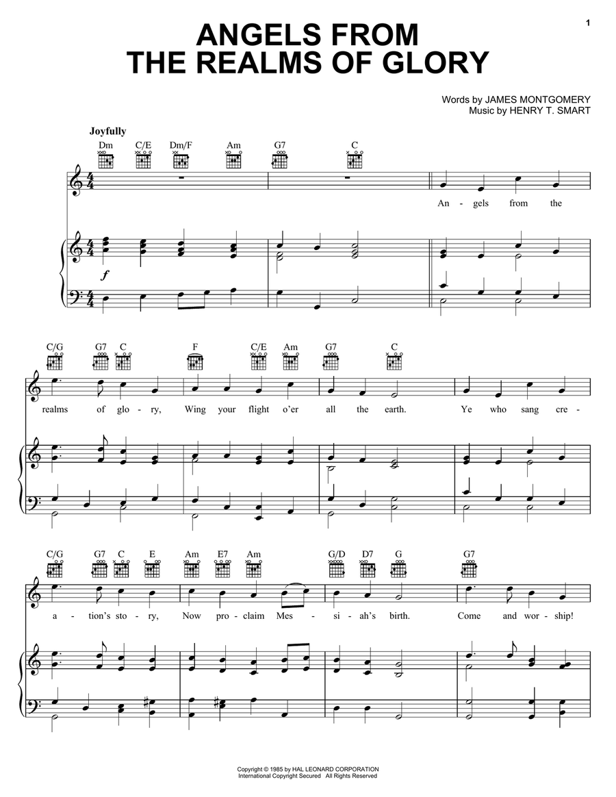Angels From The Realms Of Glory Piano, Vocal, Guitar scores gallery preview page 1