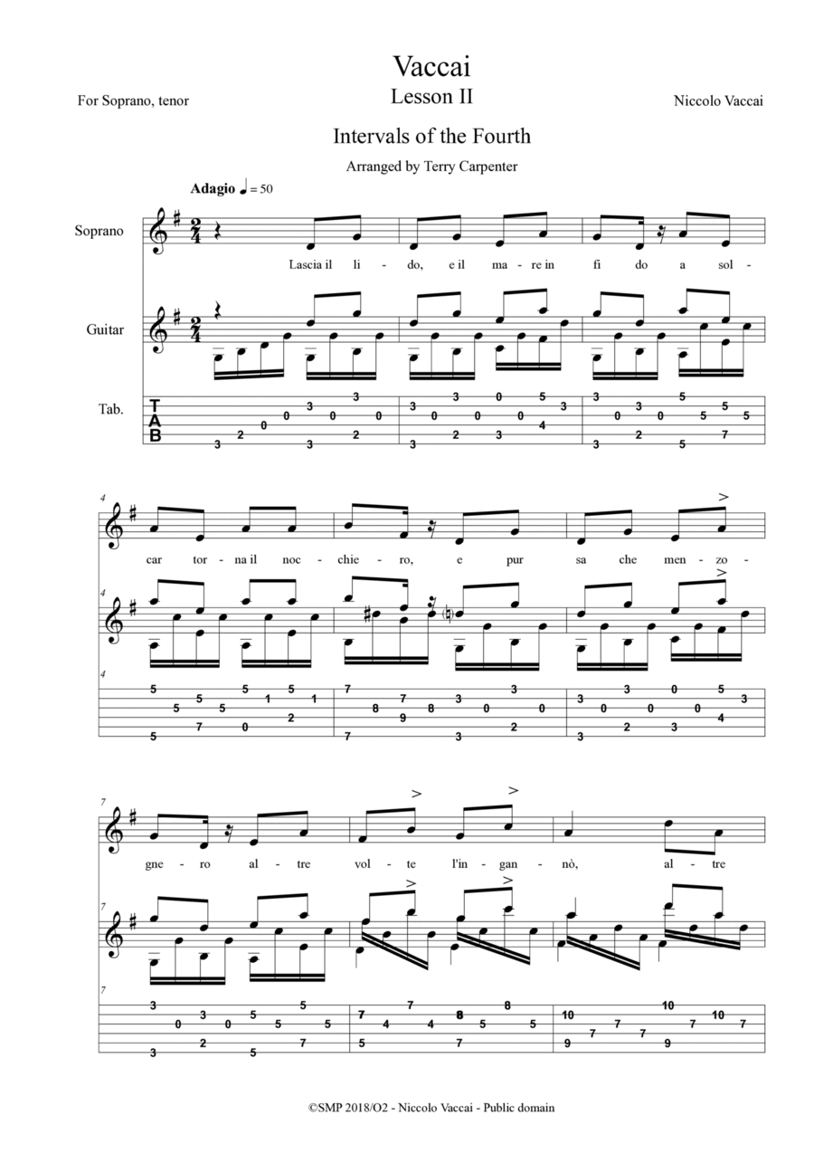 Vaccai - Lesson 02 Interval of the fourth. For tenor and soprano voice with guitar Acoustic Guitar scores gallery preview page 1