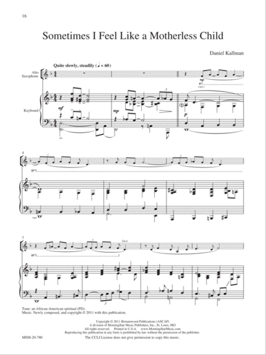 Sometimes I Feel Like a Motherless Child Alto Saxophone scores gallery preview page 1