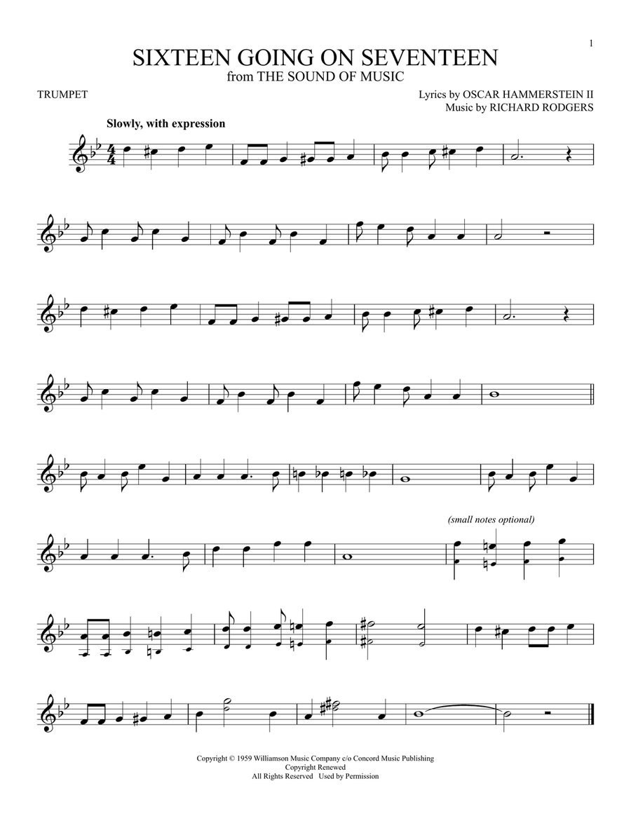 Sixteen Going On Seventeen Trumpet Solo scores gallery preview page 1