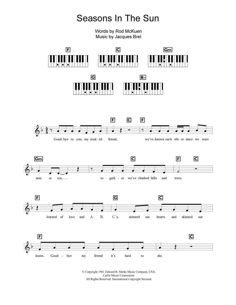 Seasons In The Sun Piano scores gallery preview page 1