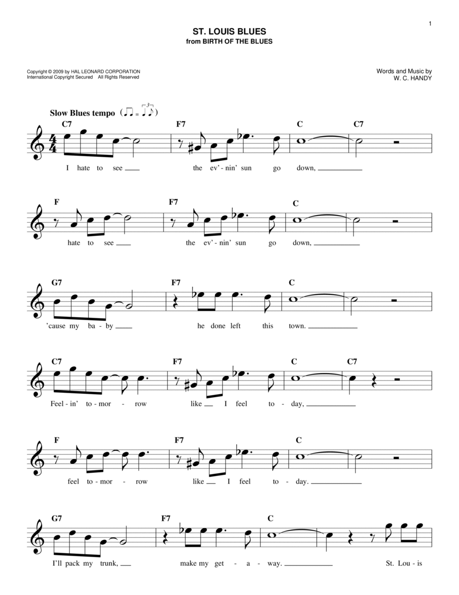 St. Louis Blues St. Louis Blues Piano scores gallery preview page 1
